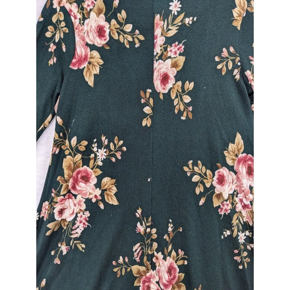 TMG Womens Pullover Long Sleeve Mini Dress‎ Black Floral L Made In USA